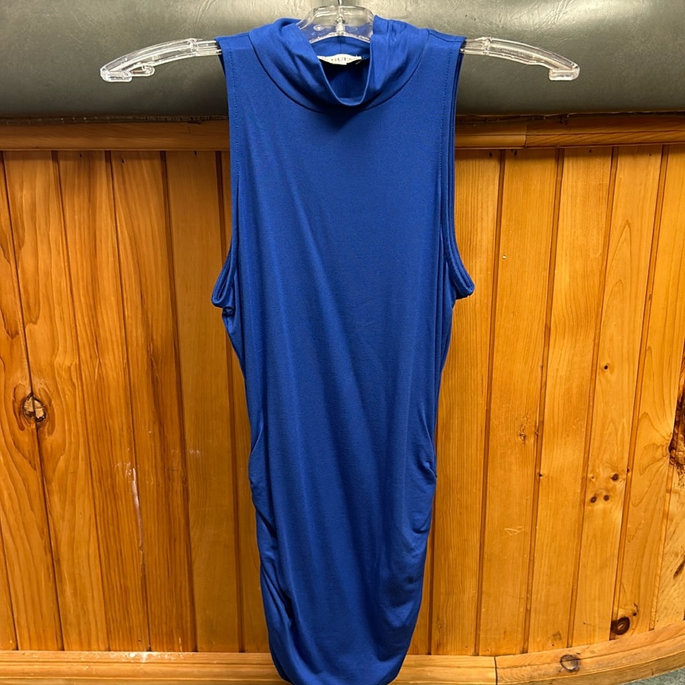 GUESS Women’s Royal Blue Long Sleeveless with ruched Sides
